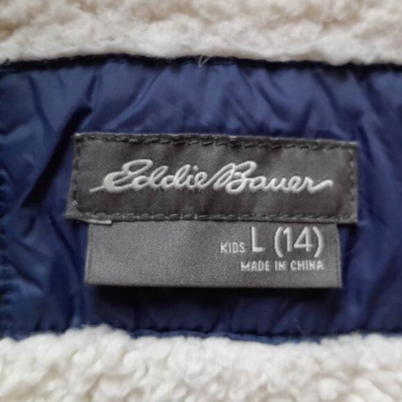 Eddie Bauer Kids size 14 Sherpa lined Down Coat.  Blue. - Picture 2 of 7